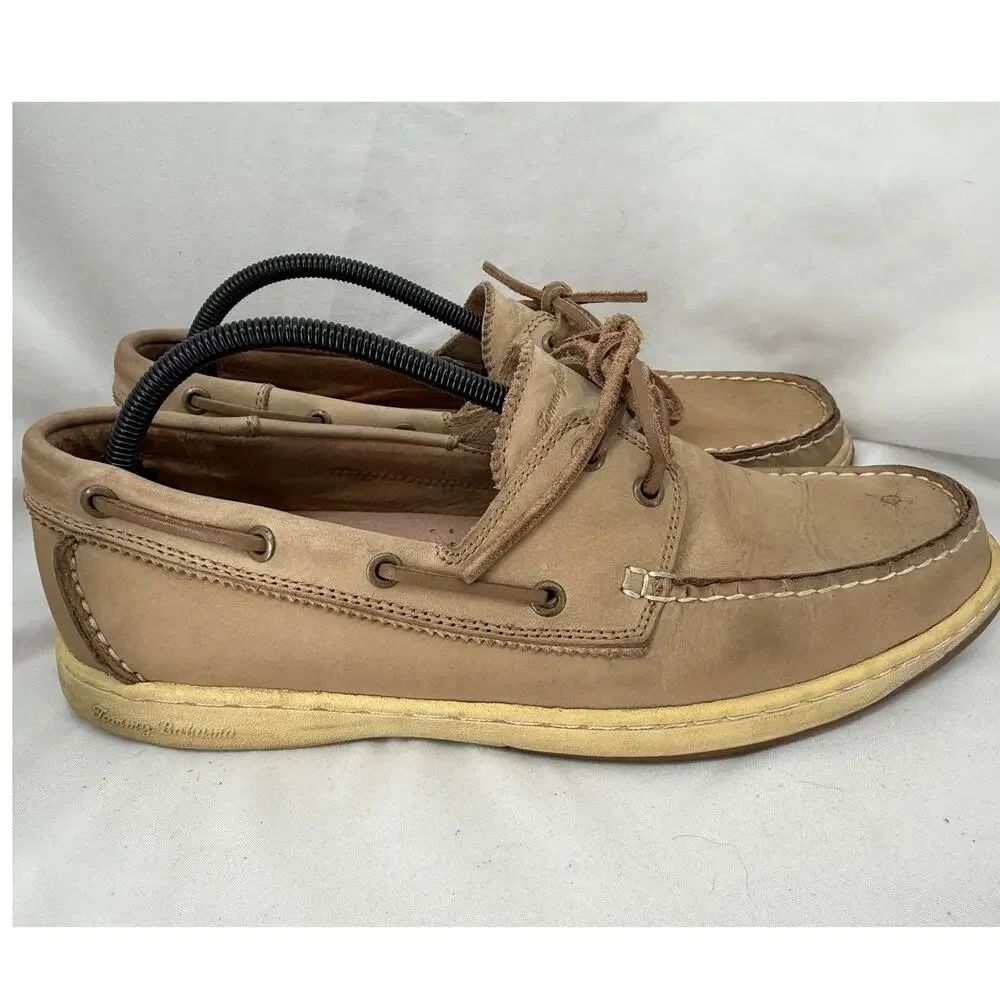 Tommy Bahama Arlington Boat Shoes Mens 12M Beige Nubuck Leather Lace Up Nautical